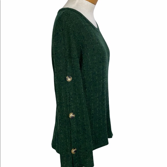 New Directions M Green/Navy Button Sleeve Hacci - Picture 3 of 5
